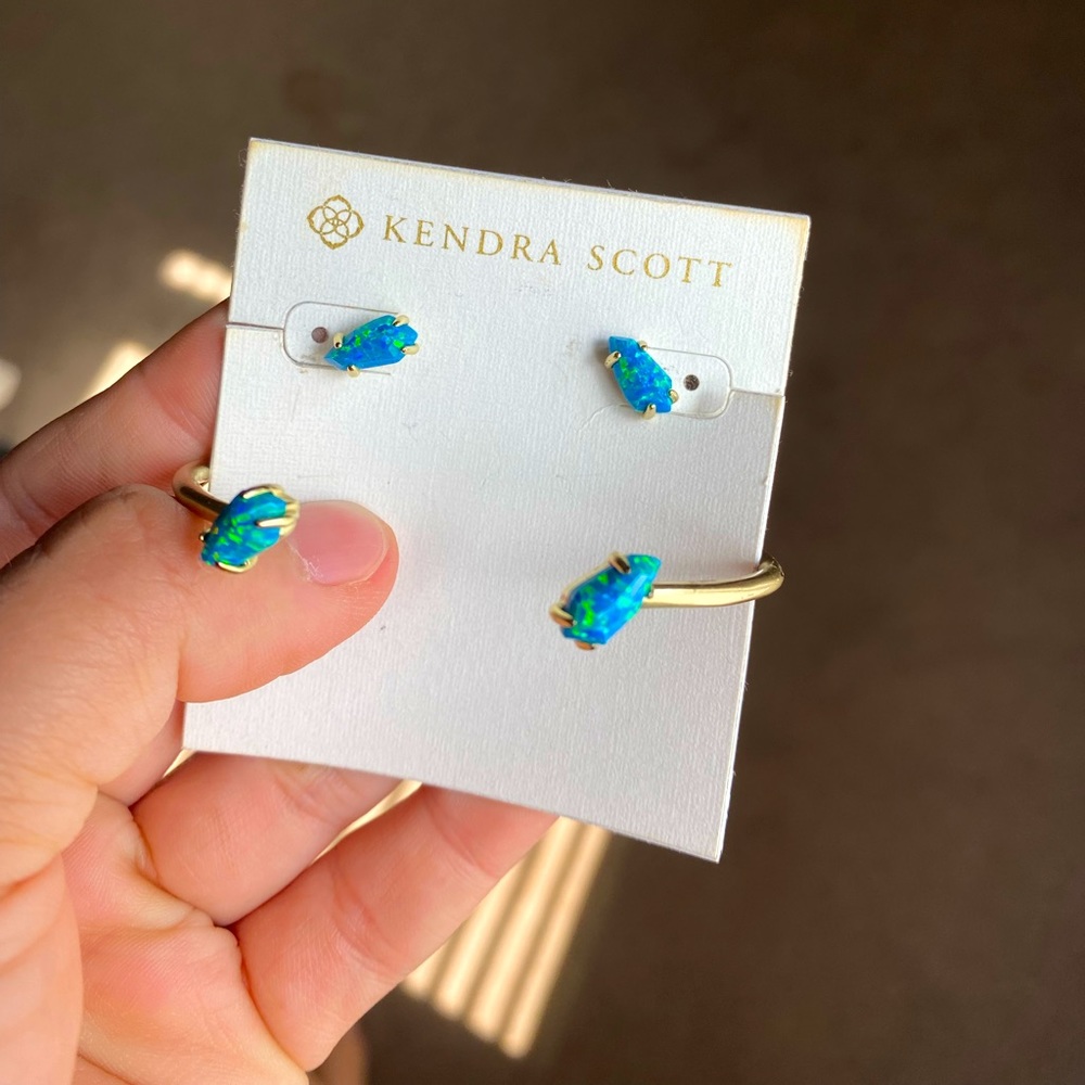 Kendra Scott Teal Opal Studs and Bracelet set